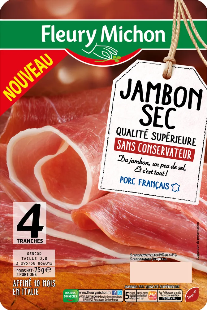 Jambon sec qualité supérieure sans Conservateur - 4 tranches