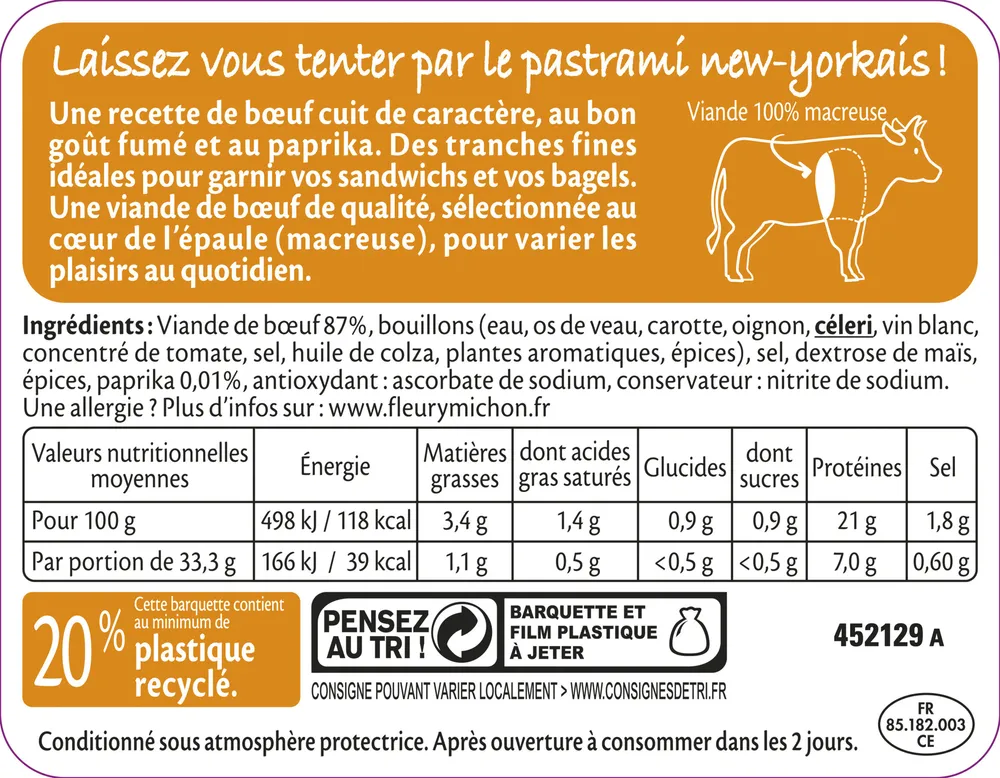 Pastrami de Boeuf Fumé - 6 tranches fines