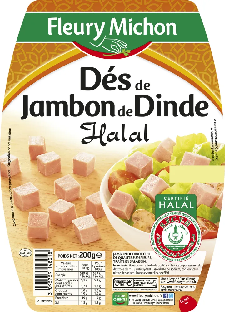 Dés de jambon de dinde Halal