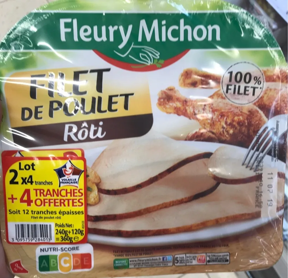 Filet de poulet rôti les 2 barquettes de 4 tranches 360 g