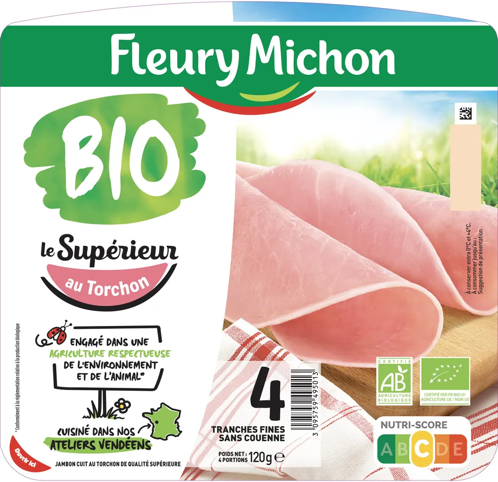 Le jambon bio torchon - 4 tranches fines sans couenne