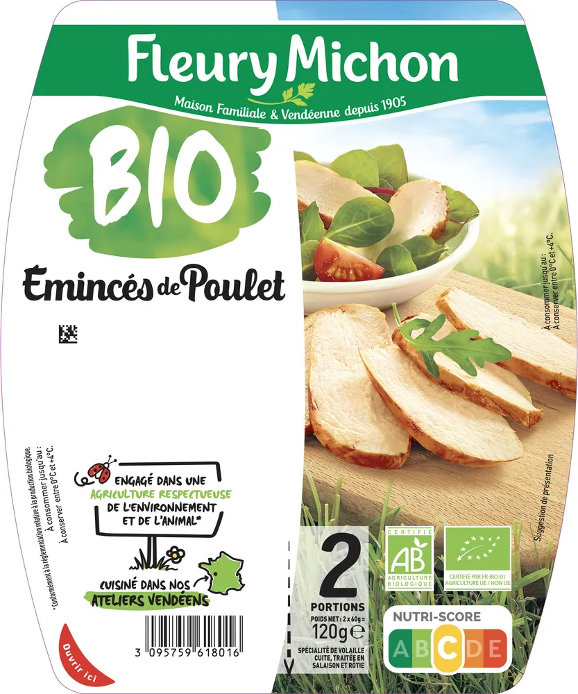 Emincés de poulet - 25% de sel* - BIO