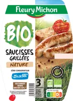 Saucisse grillée nature -BIO -25% de sel*