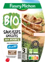 Saucisse grillée aux herbes BIO -25% de sel*
