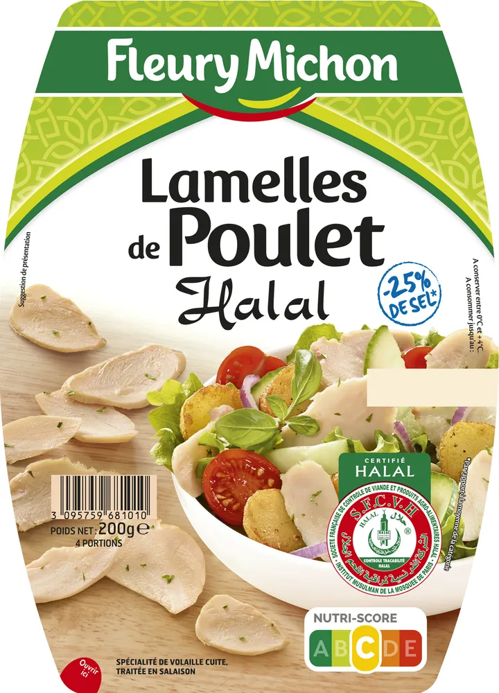 Lamelles de poulet Halal -25% de sel
