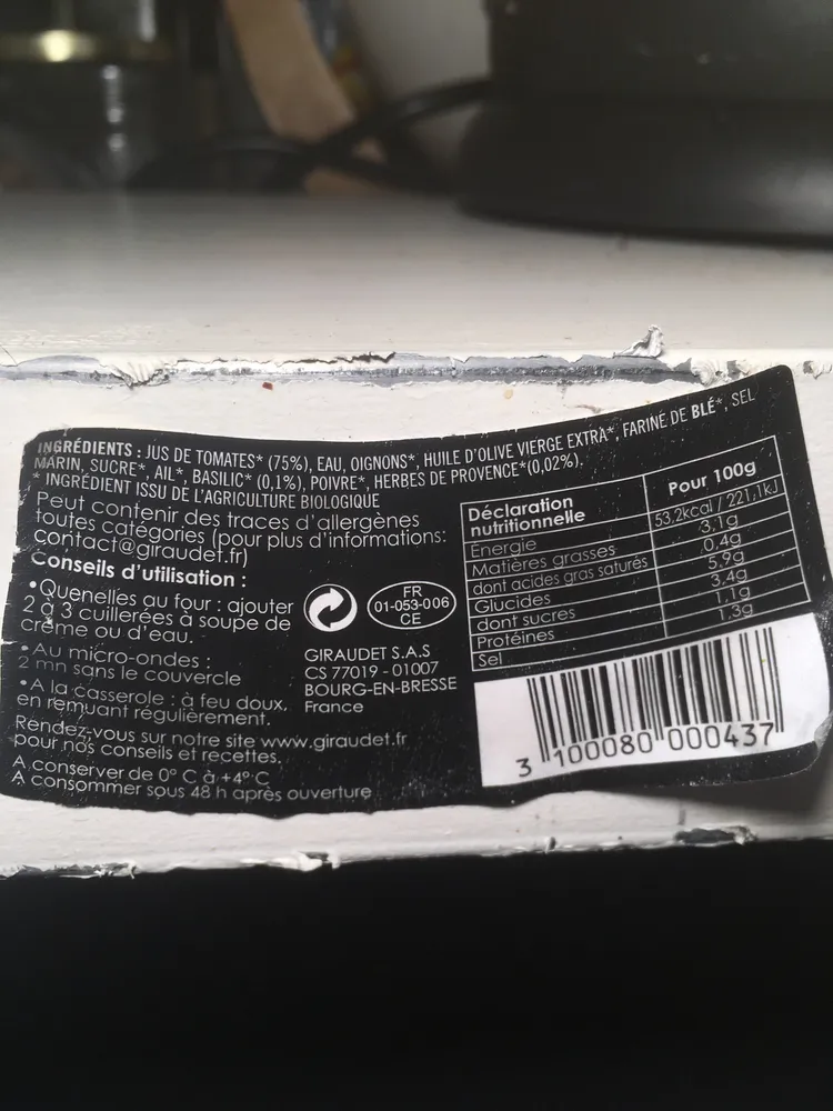 Giraudet Sauce Tomate Bio 250G