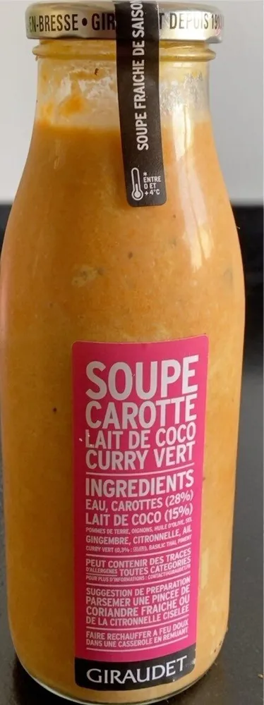Soupe carotte lait de coco curry vert