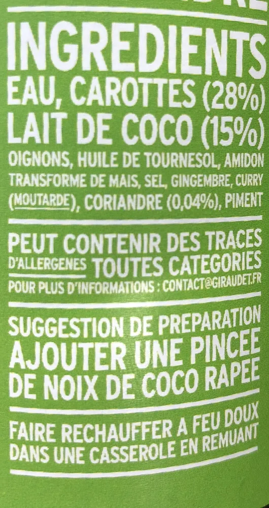 Soupe Carotte, Lait de Coco, Curry Vert