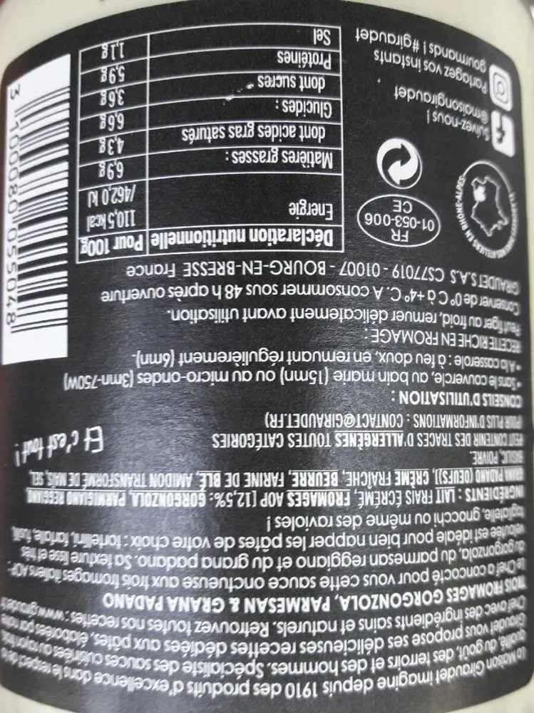 Sauce cuisinée trois fromages
