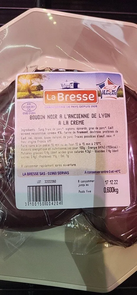 Boudin Noir à l'ancienne de Lyon à la crème