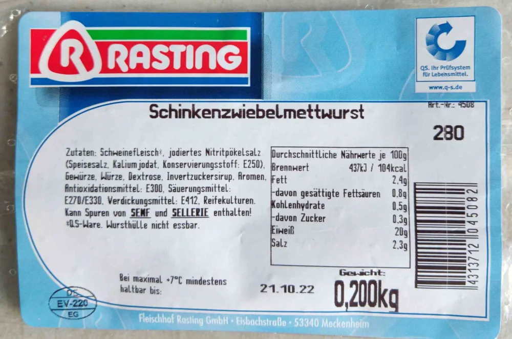 Schinkenzwiebeln Mettwurst