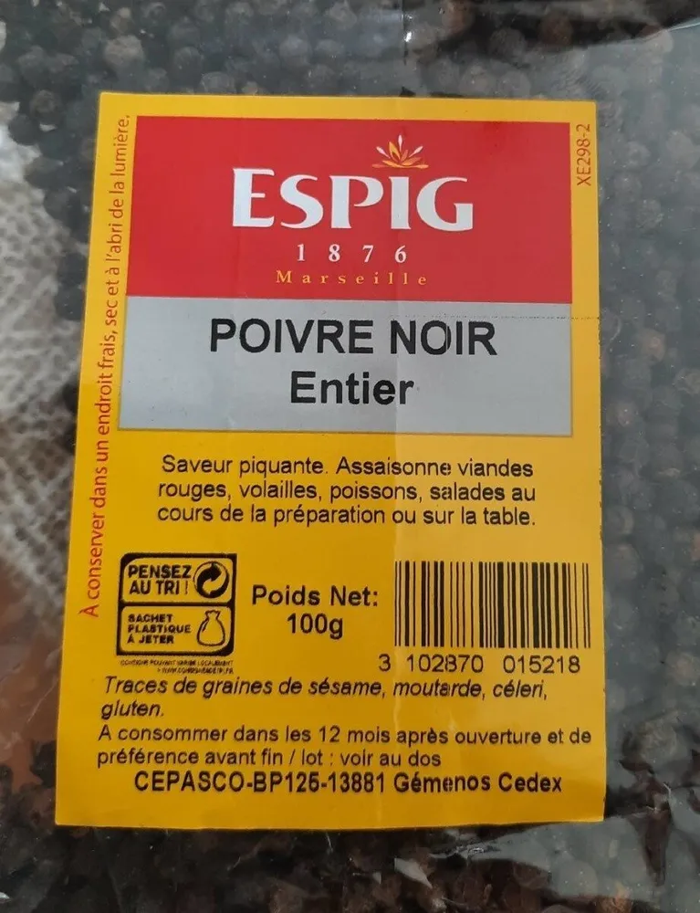 Poivre noir entier