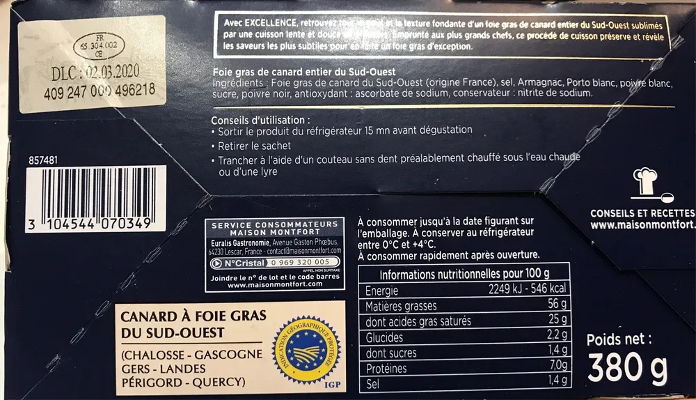 Foie gras de canard entier du Sud-Ouest