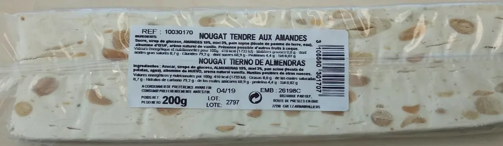 Nougat tendre aux amandes