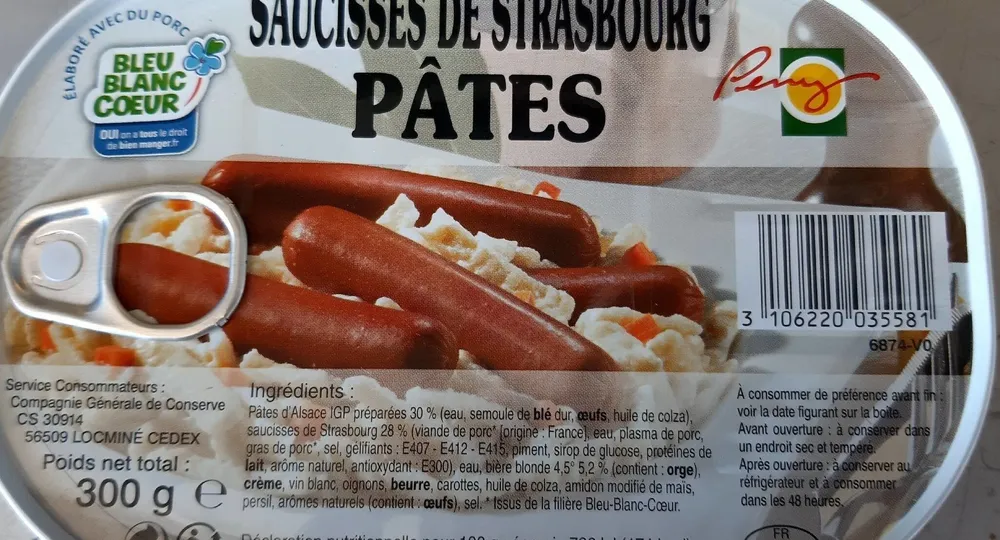 Saucisse de Strasbourg et pâtes
