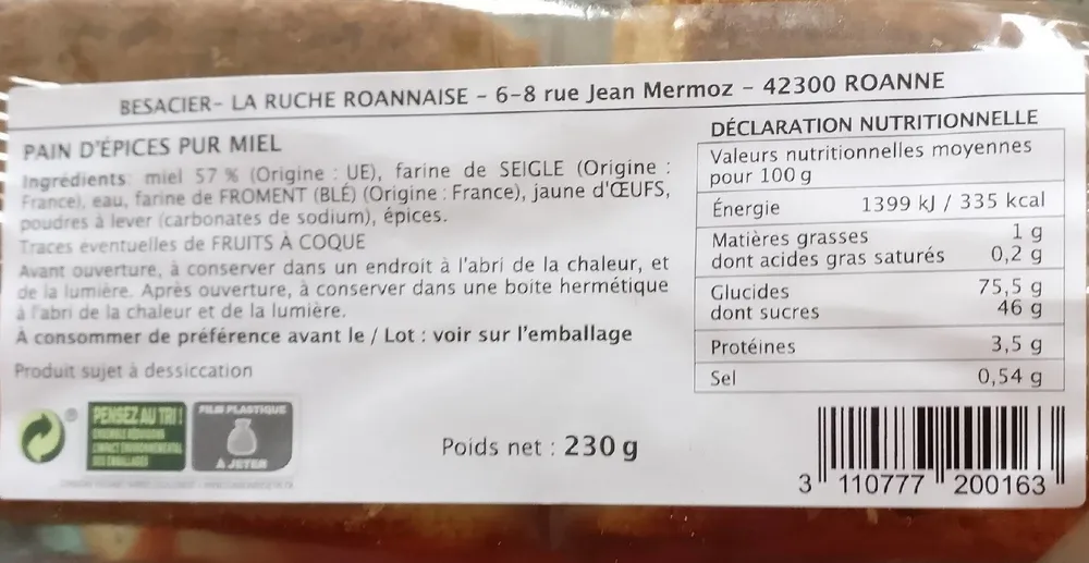 Pain d'épices pur miel