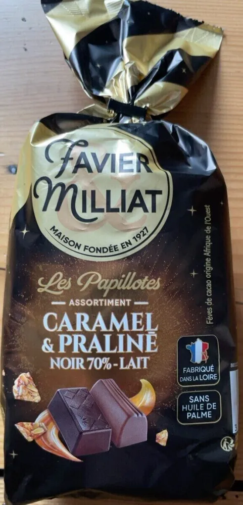 Les papillotes caramel & praliné noir 70%-lait