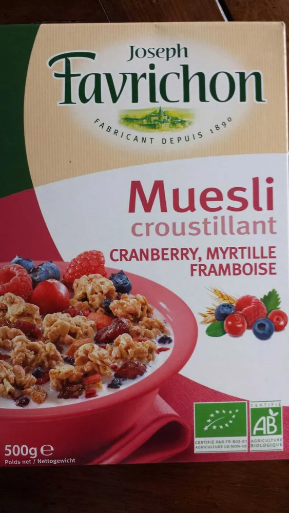 Muesli croustillant cranberry, myrtille, framboise