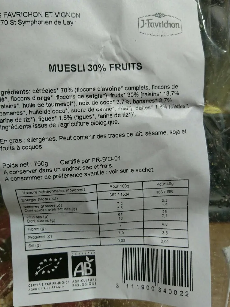 Muesli 30% fruits bio