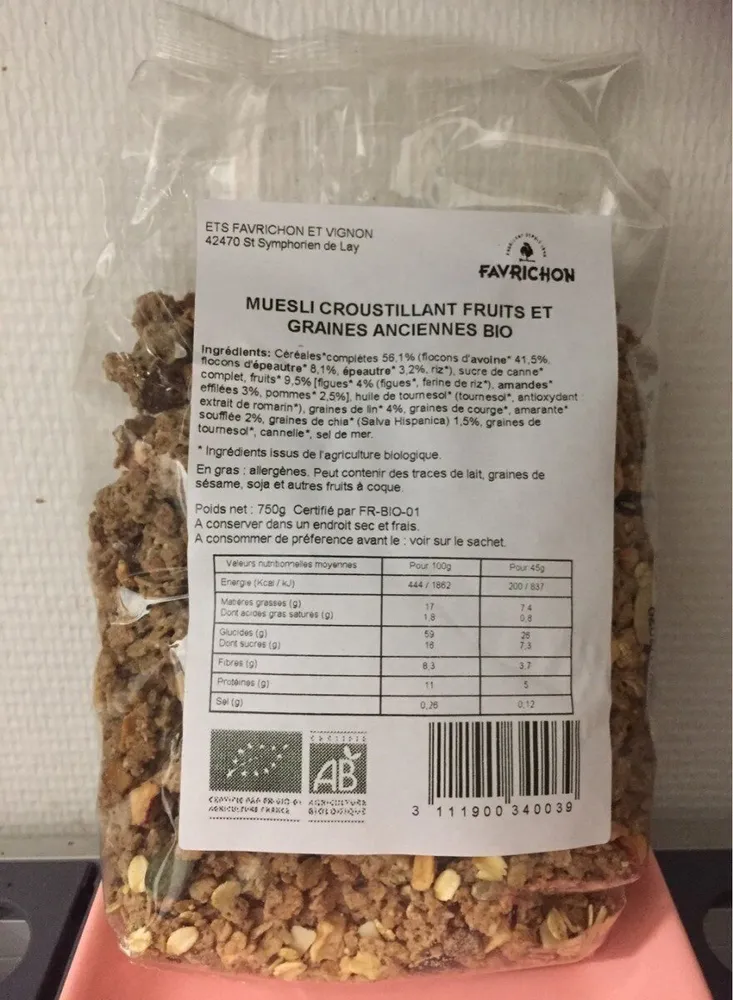Muesli croustillant fruits et graines anciennes bio