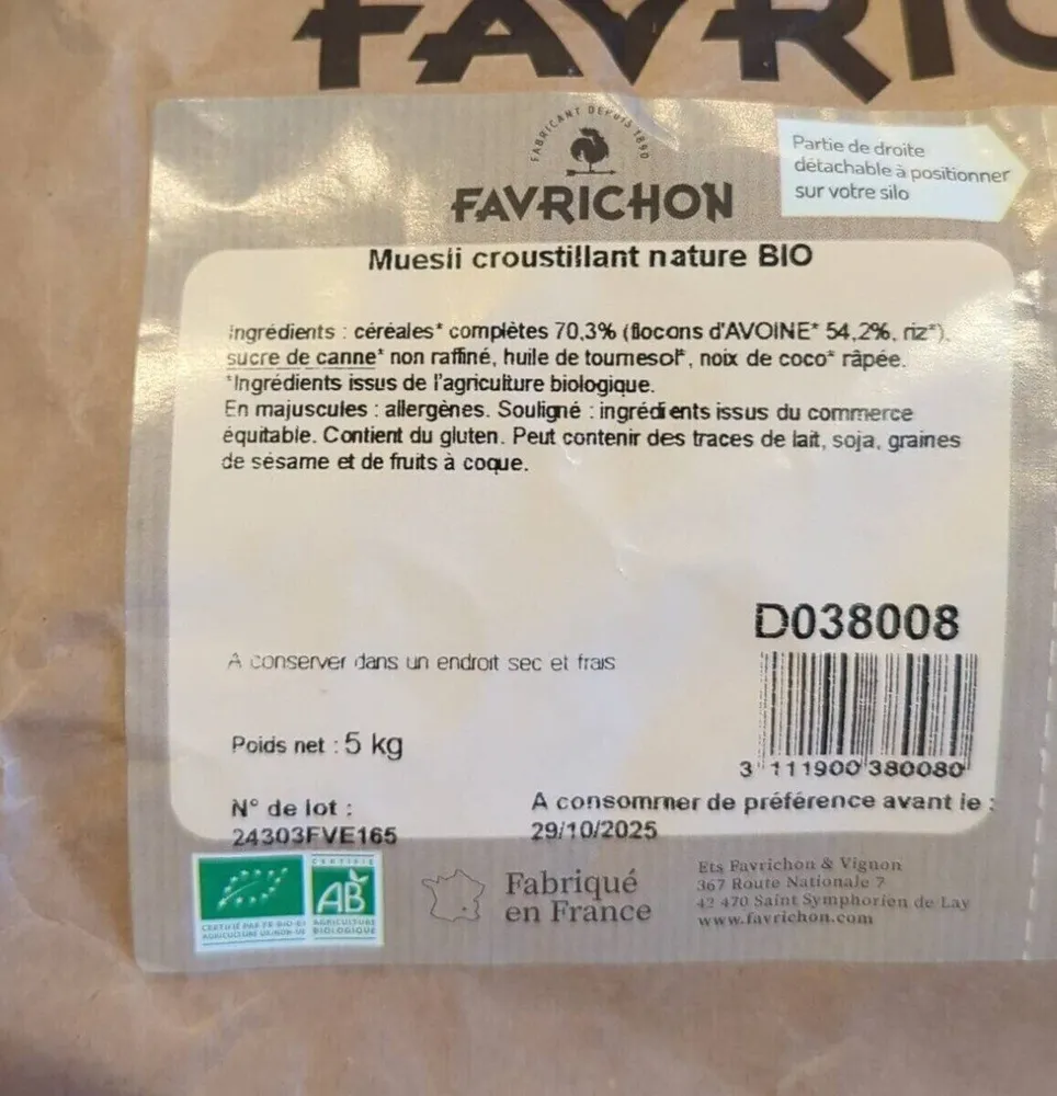 Muesli Croustillant nature bio