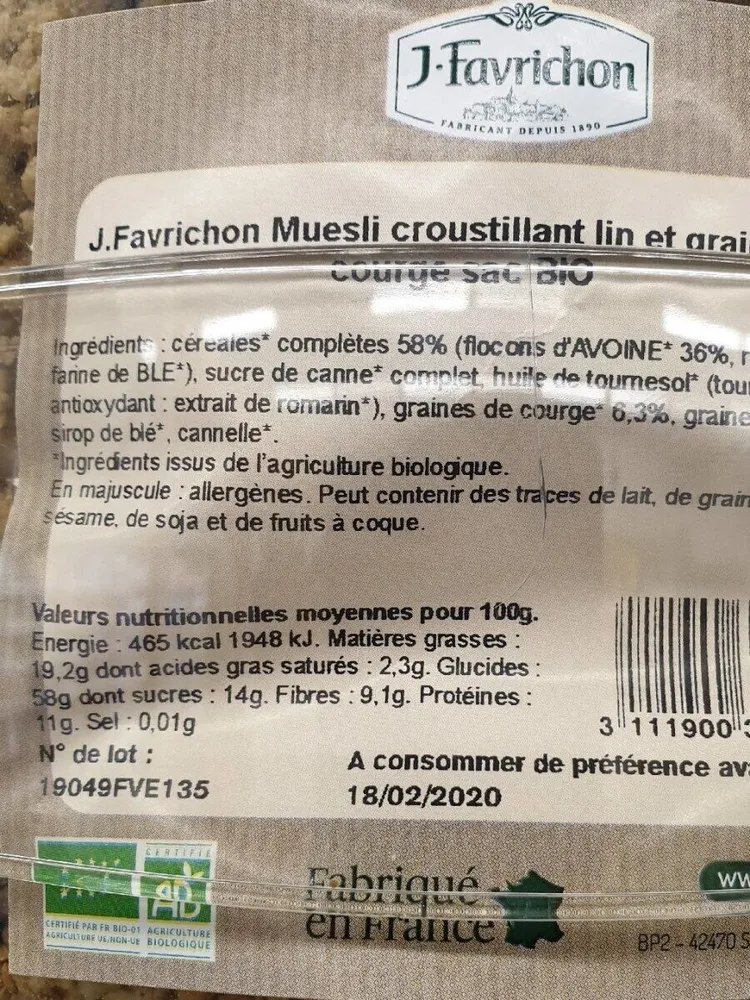 Muesli lin et courge