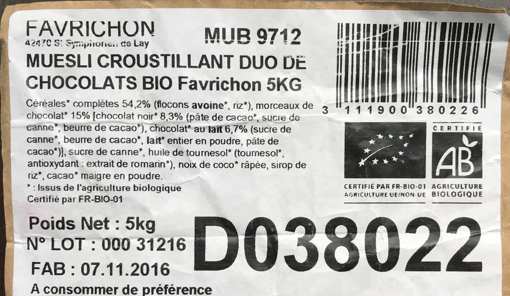Muesli croustillant duo de chocolats bio Favrichon