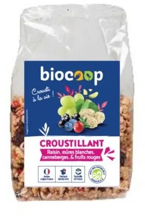 Muesli croustillant Raisin, mûres blanches, canneberges & fruits rouges