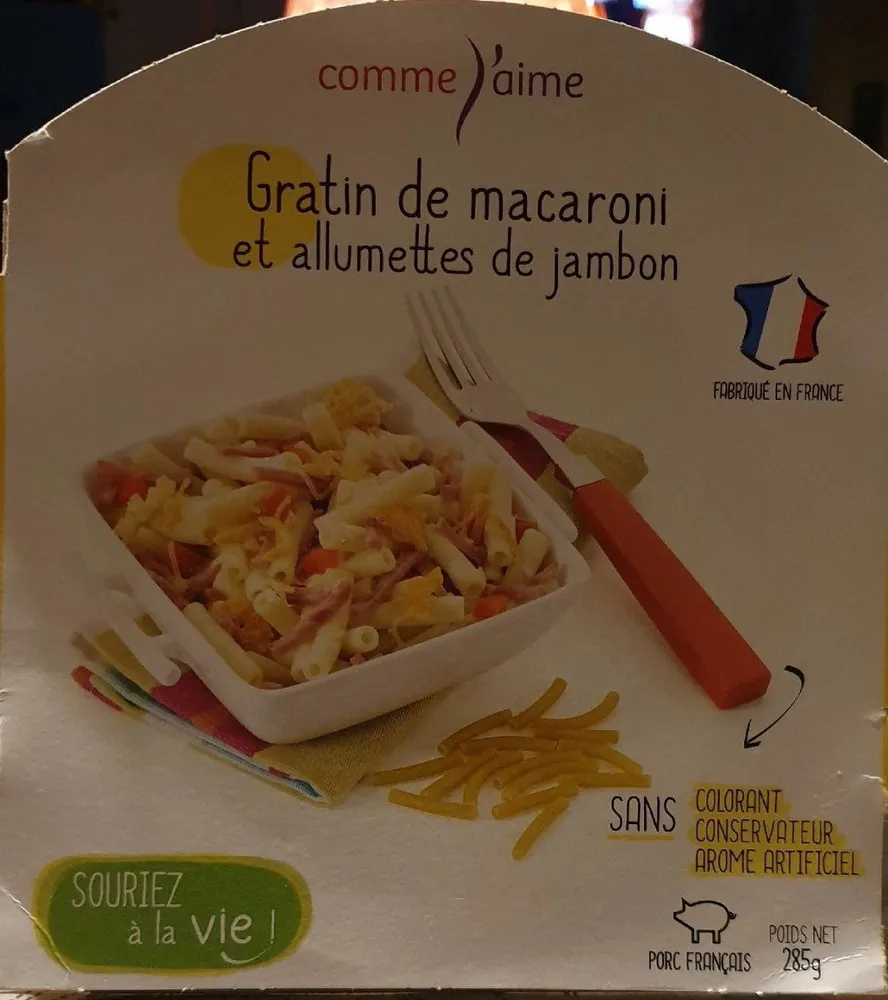 Gratin de macaroni et allumettes de jambon