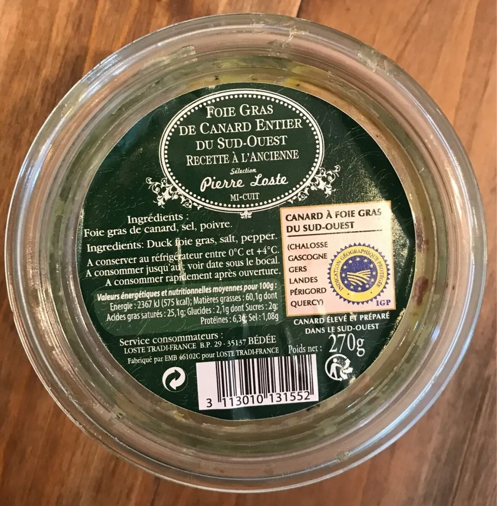 Foie gras de canard entier du Sud-Ouest mi-cuit