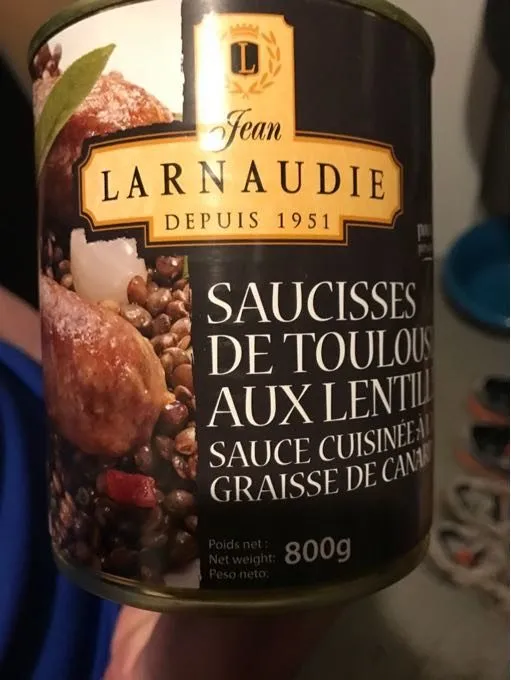 Saucisses de Toulouse aux lentilles sauce cuisinée à la graisse de canard