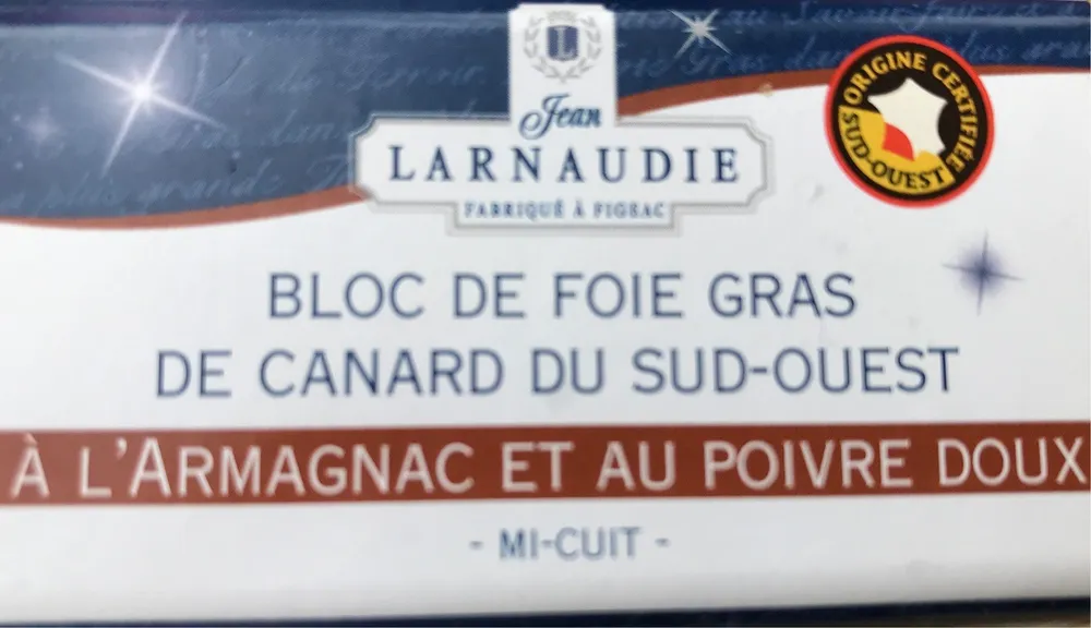 Bloc de foie gras de canard a l'armagnac et au poivre doux