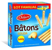 Delacre Bâtons biscuits apéritifs fourrés gouda - 2X60g