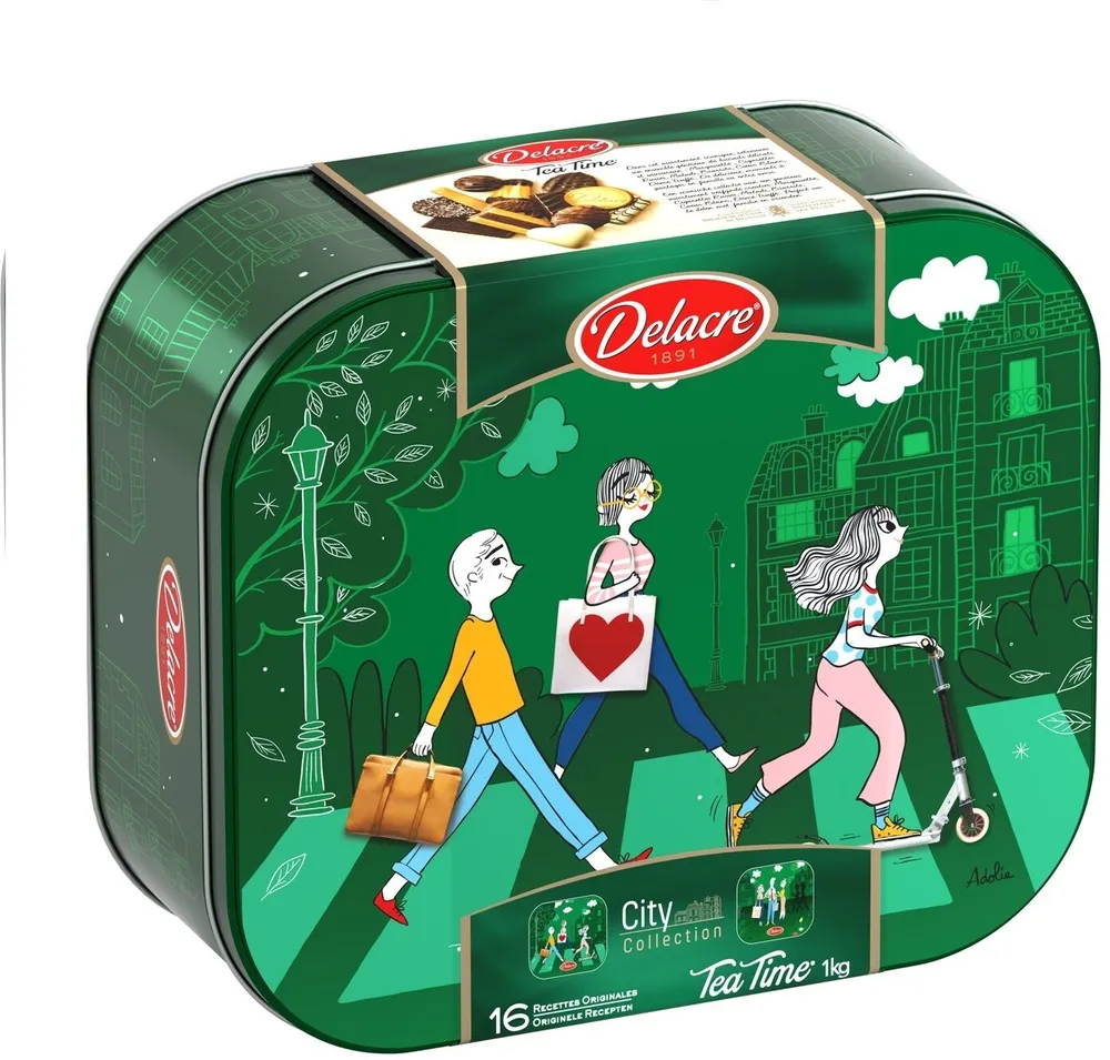 Delacre tea time assortiment biscuits 1000g (1kg) boite metal adolie day bts