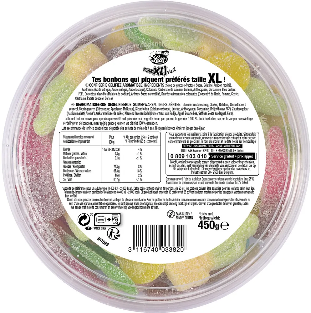 Lutti team xl fizz tubo 450g