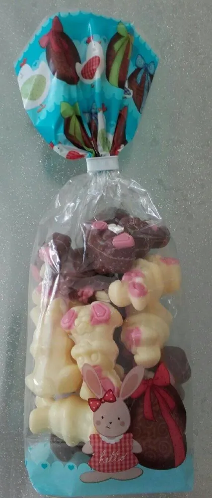 Sachet lapinous chocolat lait et blanc décoré