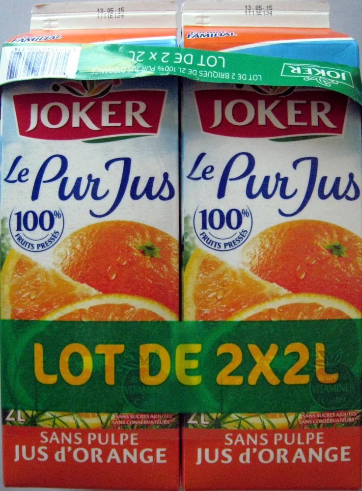 Pur jus de fruit d'orange sans pulpe