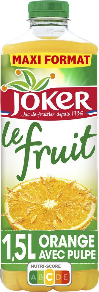 Jus d'orange avec pulpe à base de jus concentré.