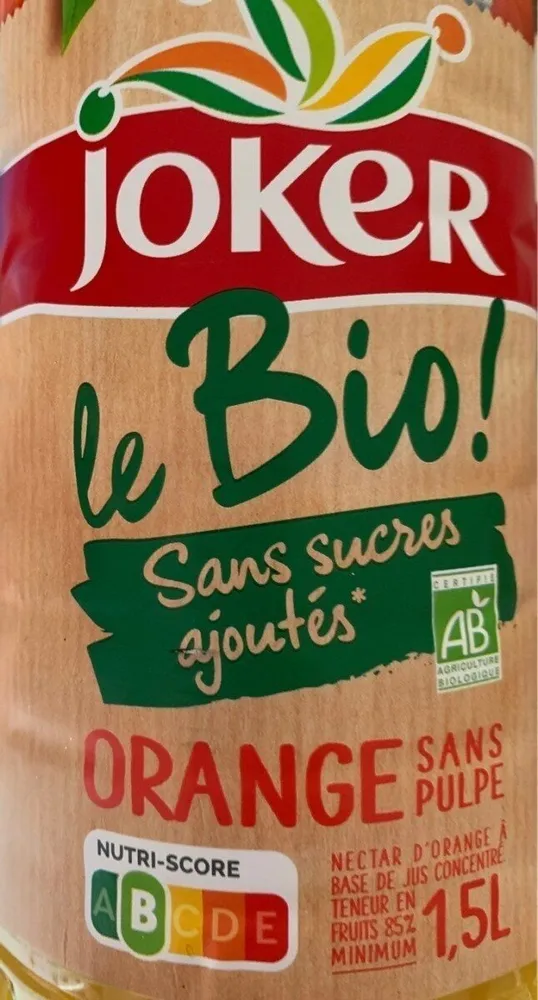 Le bio orange sans pulpe