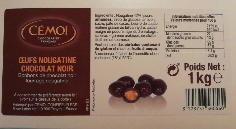Œuf nougatine chocolat noir