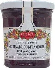 Confiture extra de peches, abricots et framboises ERIC BUR