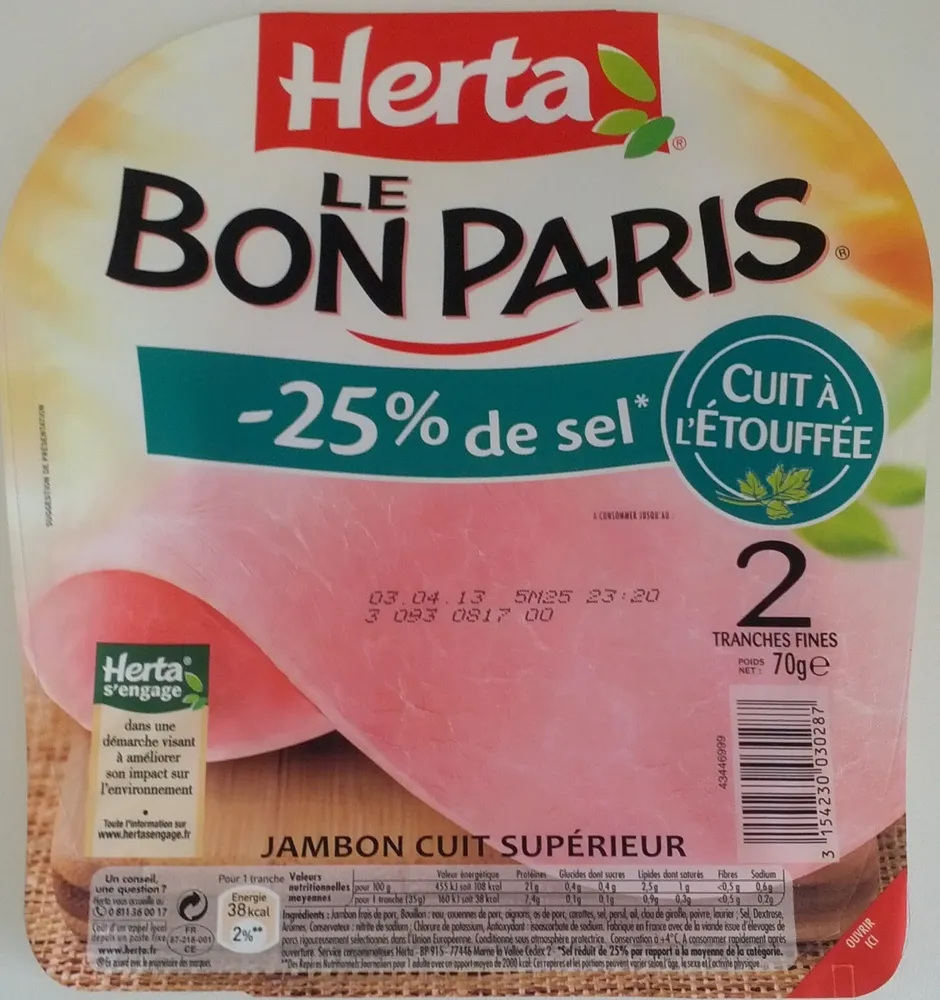 Le Bon Paris (- 25 % de sel, Cuit à l'Étouffée) 2 Tranches Fines