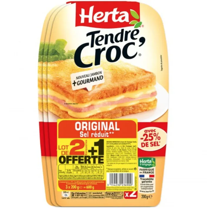 LOT 2+1 OFFERTE TENDRE CROC REDUIT SEL HERTA 600G