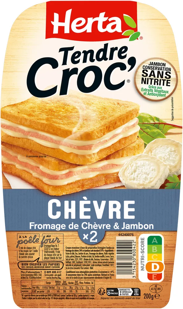 HERTA Croque-Monsieur Chèvre sans nitrite x2 200G
