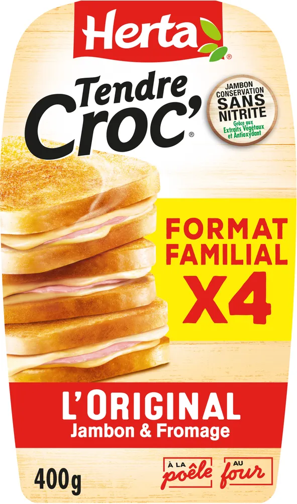 HERTA Croque-Monsieur Jambon fromage sans nitrite x4 400G