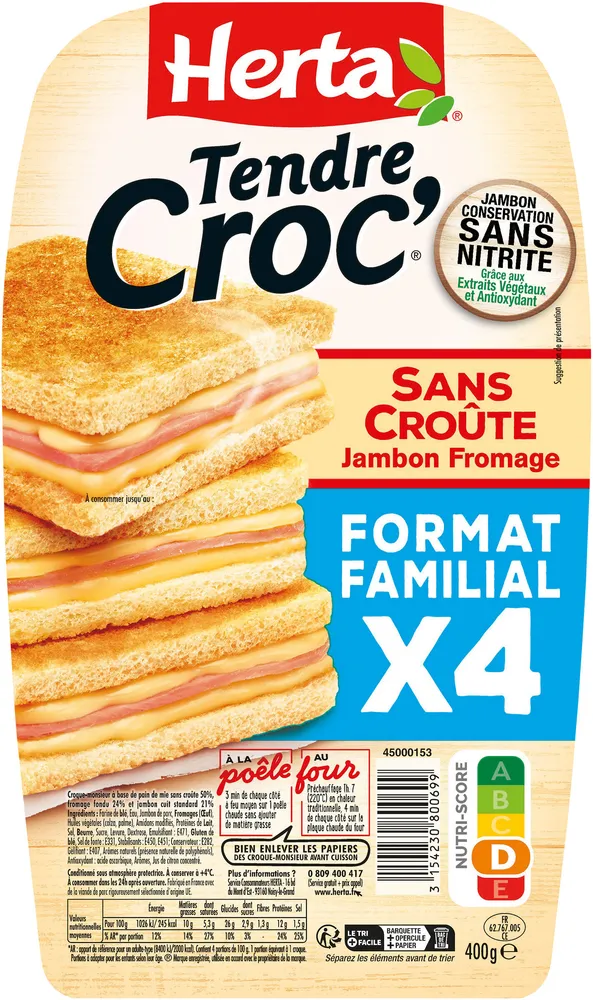 HERTA Croque-Monsieur Jambon fromage ss croûte ss nitrite x4