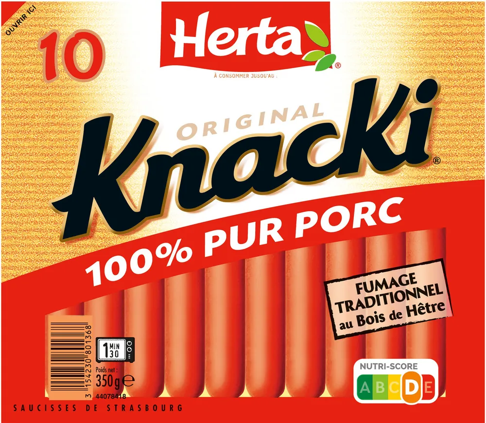 HERTA KNACKI Saucisses 100% pur porc x10 - 350g
