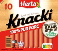 HERTA KNACKI Saucisses 100% pur porc sans nitrite x10 350g