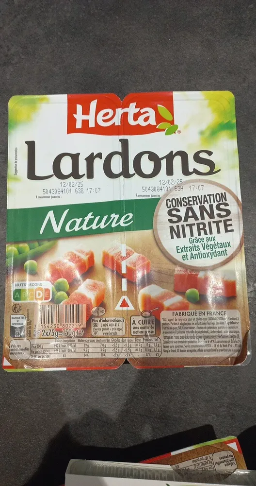 HERTA Lardons nature conservation sans nitrite - 2x75g