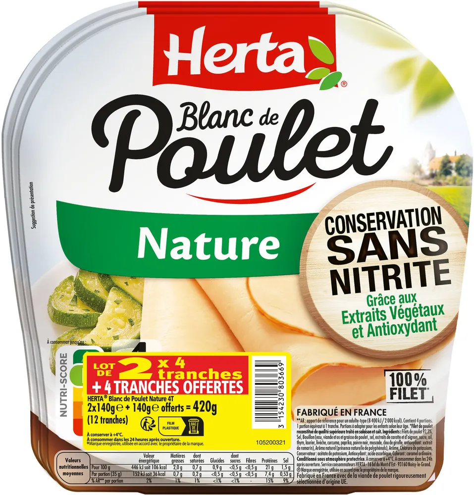 HERTA Blanc de Poulet Nature sans nitrite x4 LOT 2+1